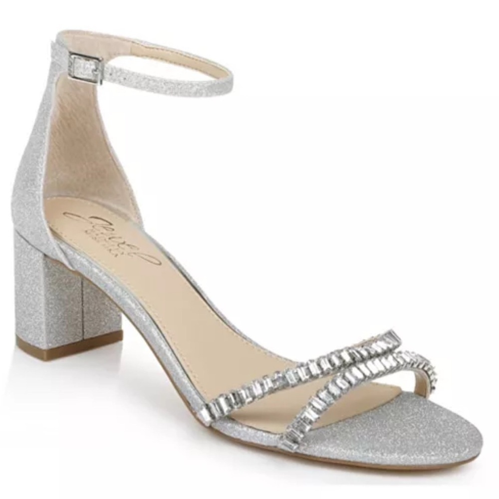 New Jewel Badgley Mischka Joanne Block Heel Evening Sandals Women's Size 7.5